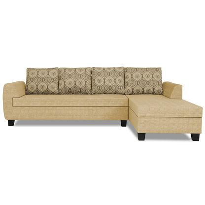 Adorn India Raiden Damask L Shape 6 Seater Sofa Set with Center Table (Right Hand Side) (Beige) (3 Year Warranty)