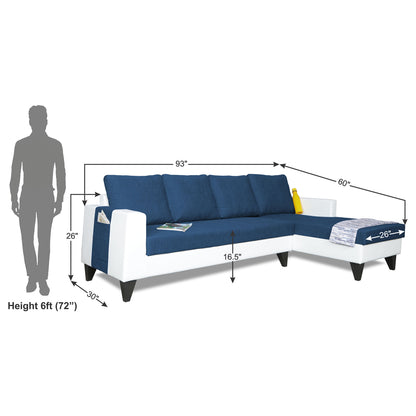 Adorn India Ashley Leatherette Fabric L Shape 6 Seater Sofa Set Plain (Right Hand Side) (Blue & White) (3 Year Warranty)