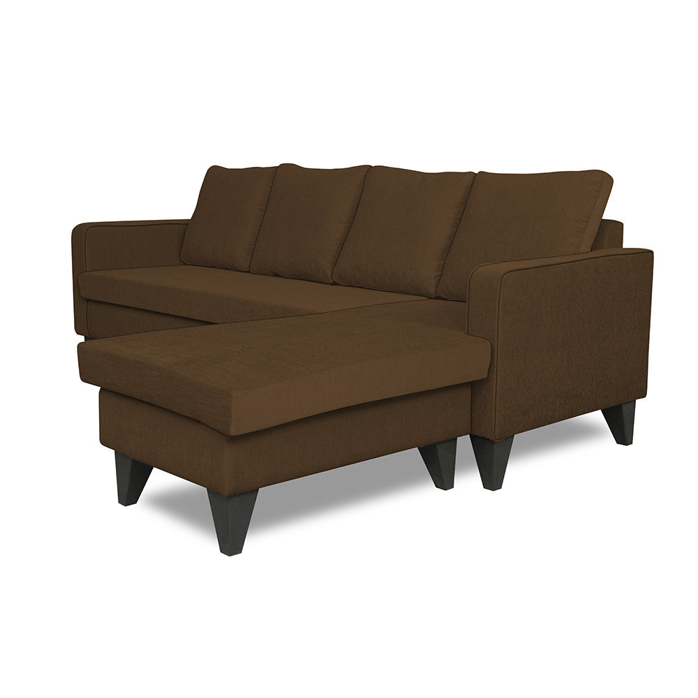 Adorn India Chandler Plain L Shape 5 Seater Sofa Set RHS (Brown) (3 Year Warranty)