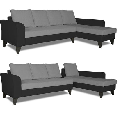 Adorn India Maddox Plain Two Tone L Shape 6 Seater Sofa Set RHS (Grey & Black) (3 Year Warranty)