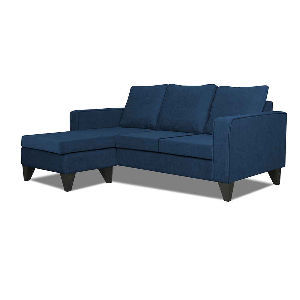Adorn India Chandler L Shape 4 Seater Sofa Set Plain (Blue)