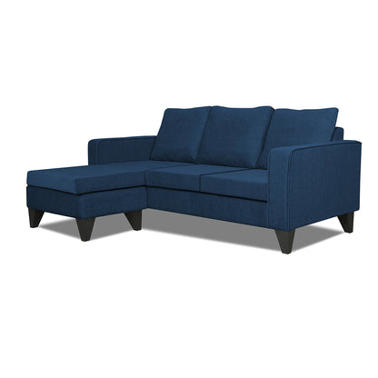 Adorn India Chandler L Shape 4 Seater Sofa Set Plain (Blue)