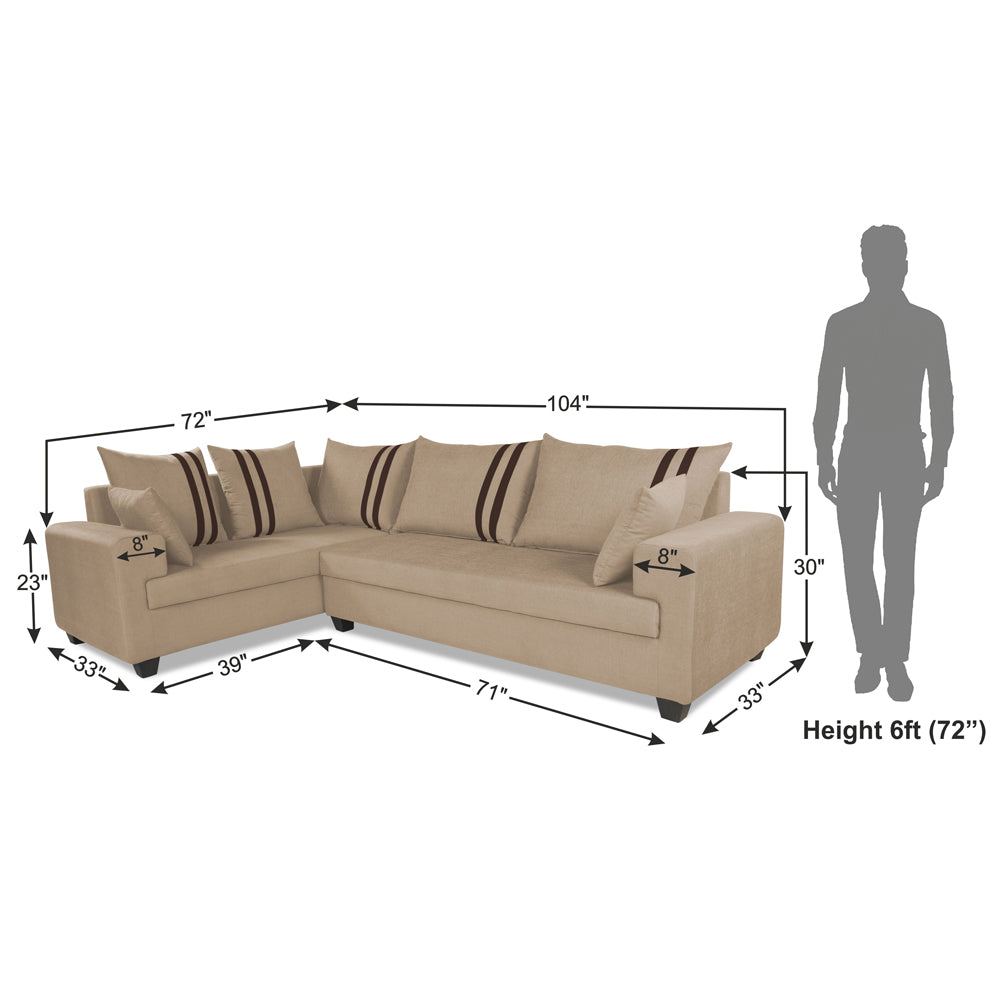 Adorn India Winston L Shape 6 Seater Sofa Set (Left Side) (Beige)