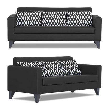 Adorn India Bladen Leatherette 3+1+1 5 Seater Sofa Set (Black)