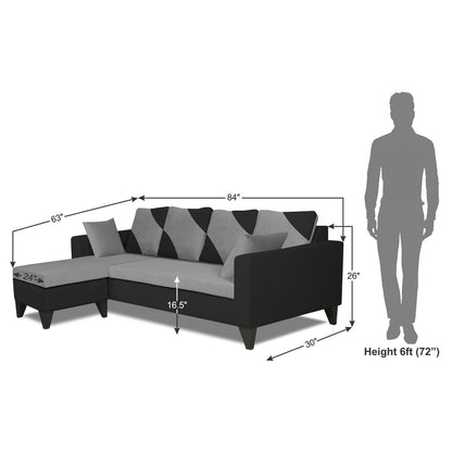Adorn India Denver L Shape 5 Seater Sofa Set LHS (Grey & Black) (3 Year Warranty)