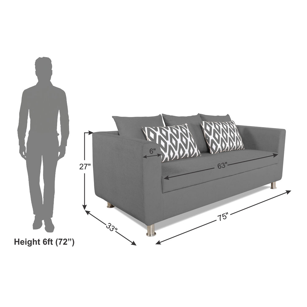 Adorn India Poland 3 Seater Sofa (Grey)
