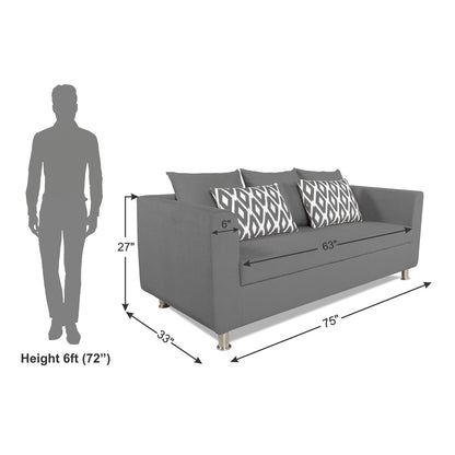 Adorn India Poland 3 Seater Sofa (Grey)