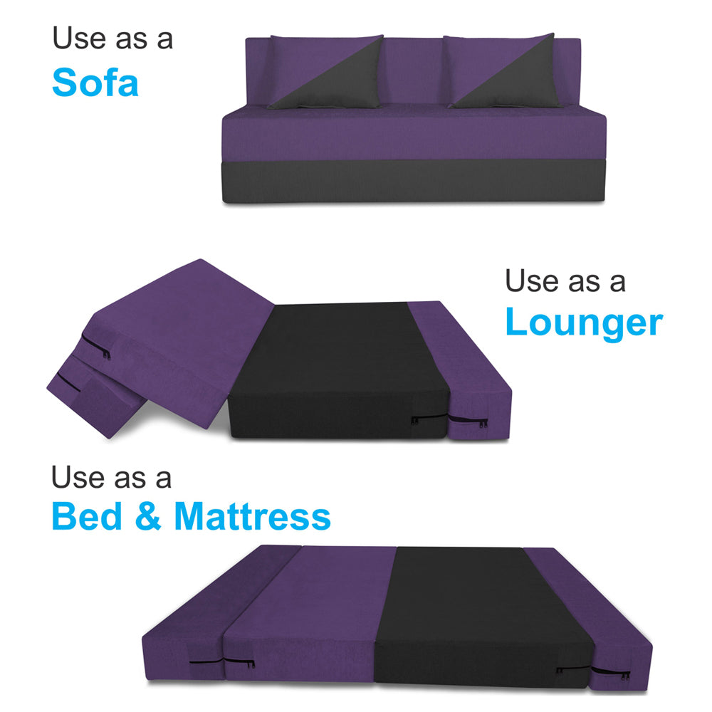 Adorn India Easy Desmond 3 Seater Sofa Cum Bed 5 x 6 (Purple & Black) (1 Year Warranty)