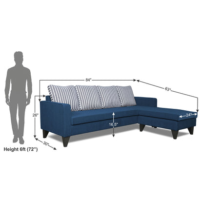 Adorn India Chandler Stripes L Shape 5 Seater Sofa Set RHS (Blue) (3 Year Warranty)