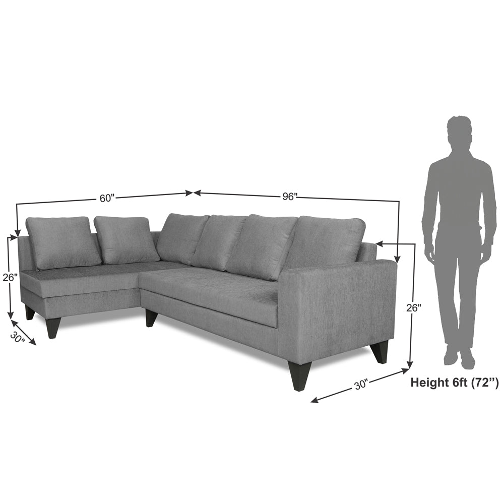 Adorn India Bryson L Shape 6 Seater Sofa Set Plain (Left Hand Side) (Grey) (3 Year Warranty)