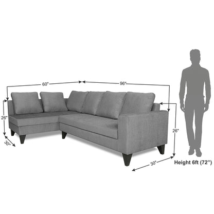 Adorn India Bryson L Shape 6 Seater Sofa Set Plain (Left Hand Side) (Grey) (3 Year Warranty)