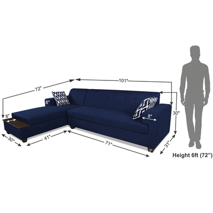 Adorn India Blazer L Shape 6 Seater Sofa Set (Left Side) (Blue)