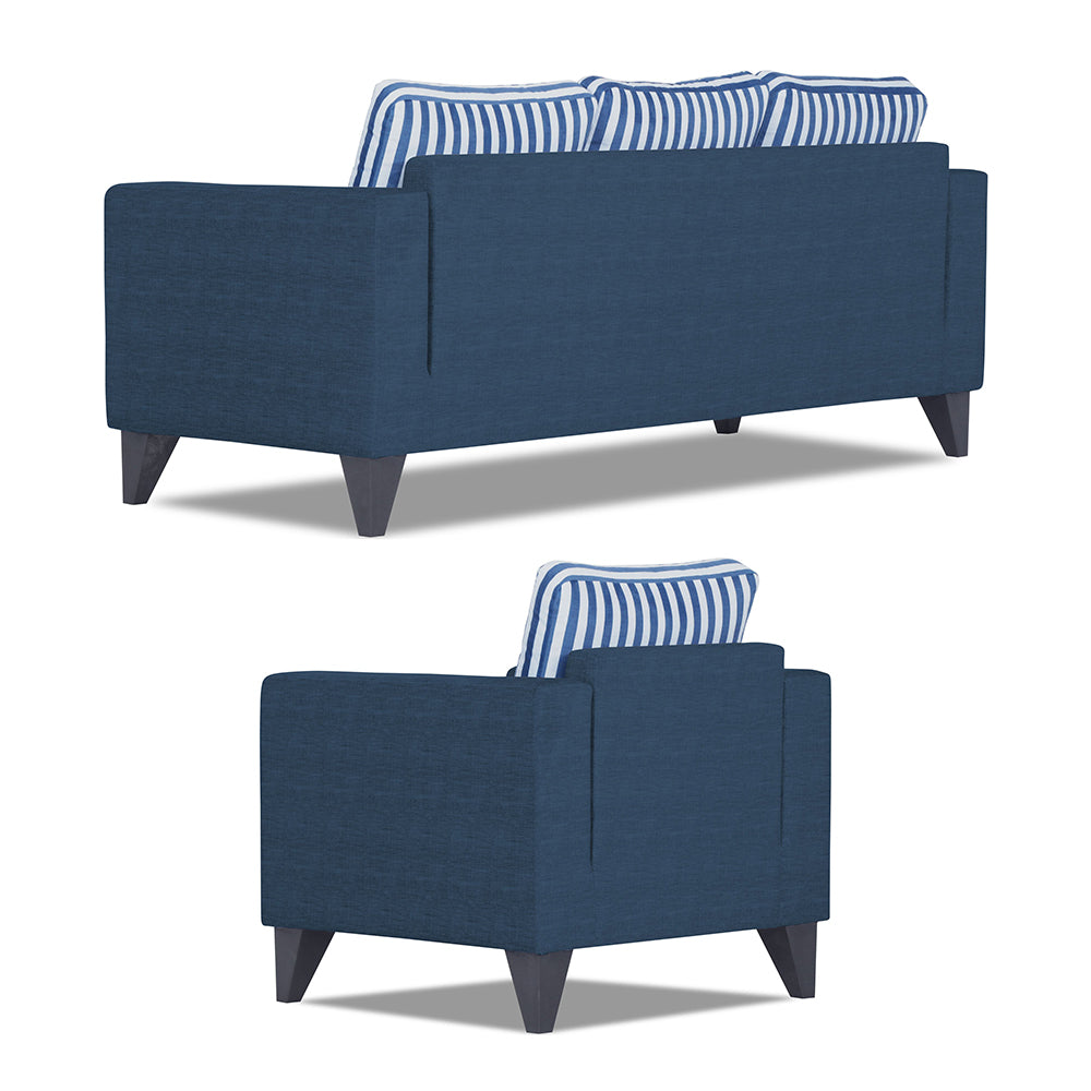 Adorn India Straight Line Plus Stripes 3+1+1 5 Seater Sofa Set (Blue) (3 Year Warranty)