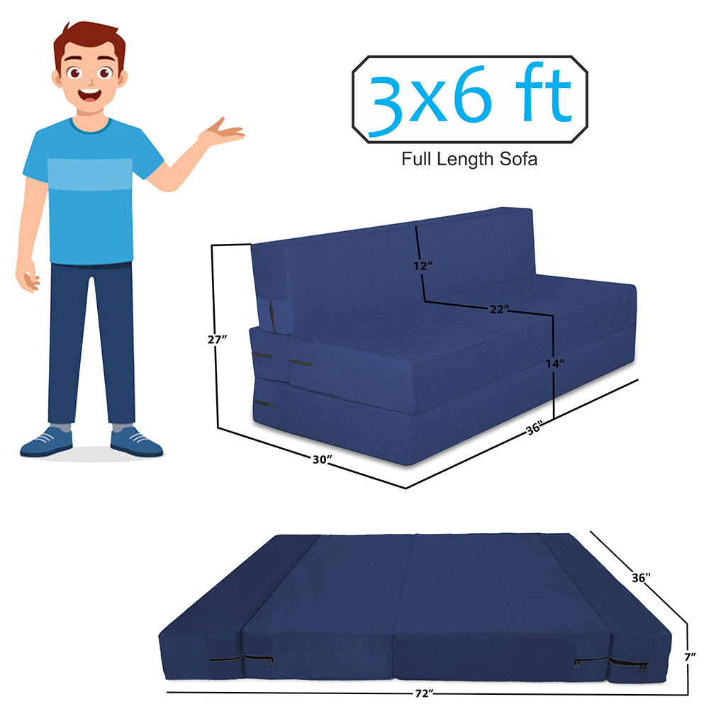 Adorn India Easy Alyn Plus Stripes 2 Seater Sofa Cum Bed (3x6) (Blue) (1 Year Warranty)