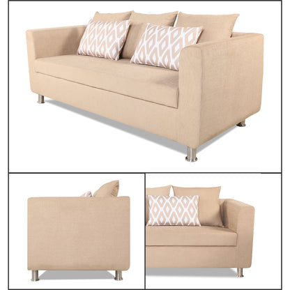 Adorn India Poland 3-1-1 Five Seater Sofa Set (Wood & Fabric, Beige)