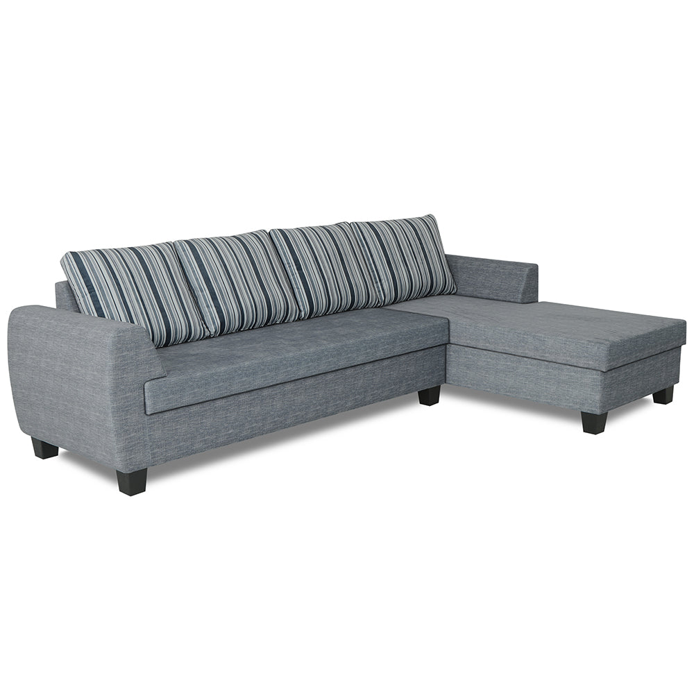 Adorn India Raiden Stripes L Shape 6 Seater Sofa Set with Center Table (Right Hand Side) (Grey) (3 Year Warranty)