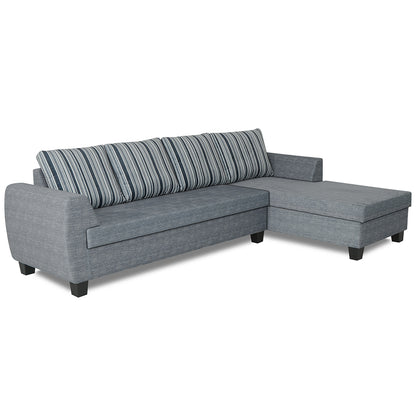 Adorn India Raiden Stripes L Shape 6 Seater Sofa Set with Center Table (Right Hand Side) (Grey) (3 Year Warranty)