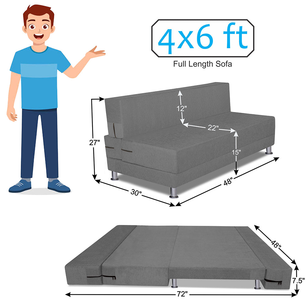 Adorn India Easy Alyn Plus Decent 2 Seater Foam Sofa Cum Bed (4X6) (Grey) (1 Year Warranty)