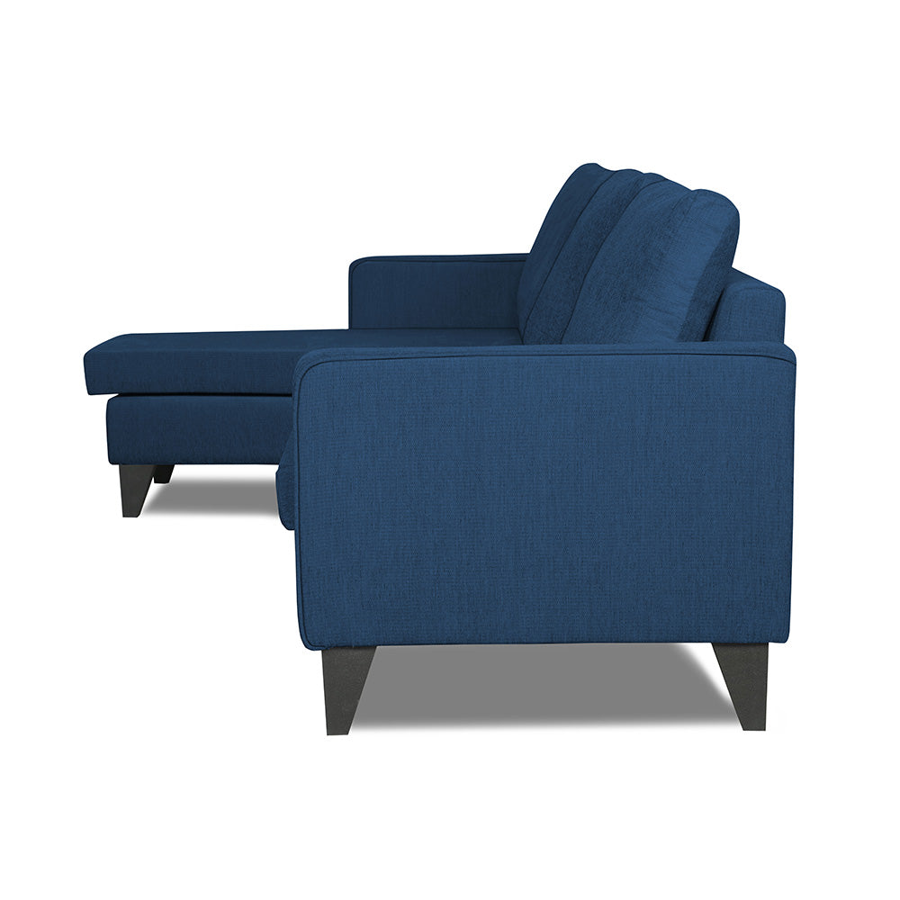 Adorn India Chandler L Shape 4 Seater Sofa Set Plain (Blue)