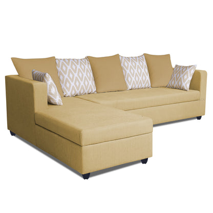 Adorn India Zink Straight line L Shape 6 Seater Sofa Rhombus Cushion (Left Side Handle)(Beige)