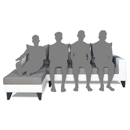 Adorn India Ashley Leatherette Fabric L Shape 6 Seater Sofa Set Plain (Left Hand Side) (Grey & White) (3 Year Warranty)