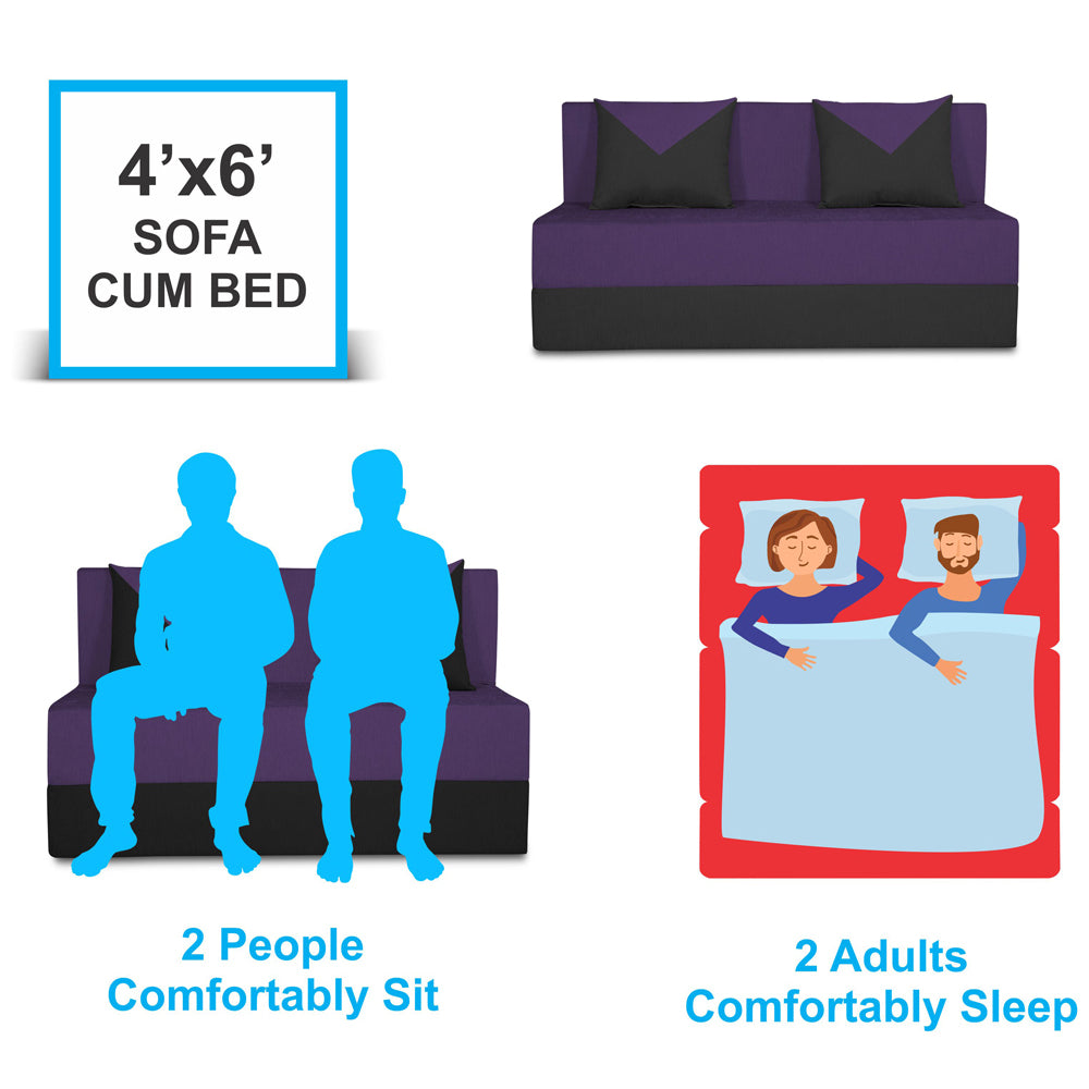 Adorn India Easy Boom 4 Seater Sofa Cum Bed 6 x 6 (Purple & Black) (1 Year Warranty)