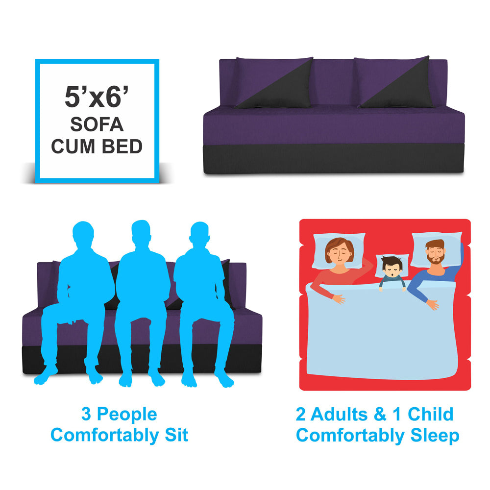 Adorn India Easy Desmond 3 Seater Sofa Cum Bed 5 x 6 (Purple & Black) (1 Year Warranty)