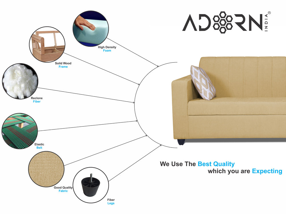 Adorn India Rio Highback 3+2 5 Seater Sofa Set (Beige) (3 Year Warranty)