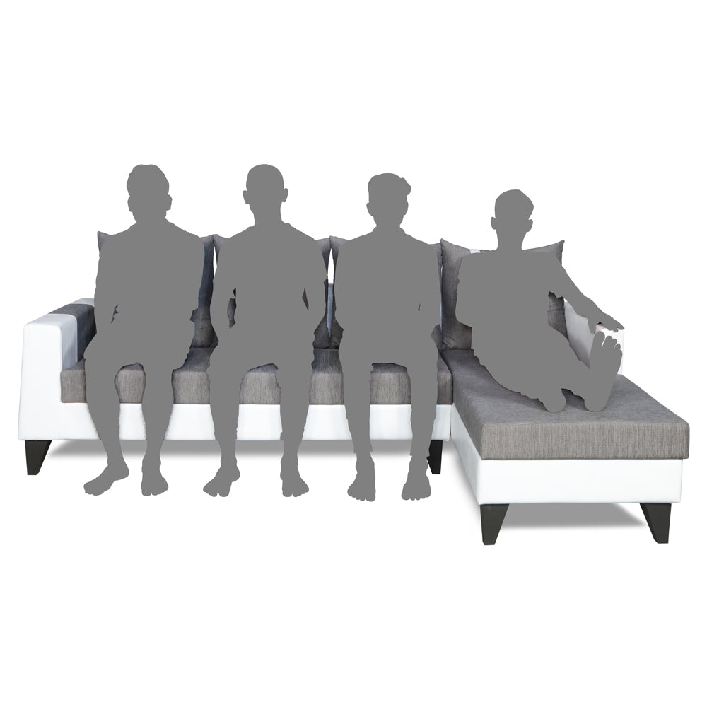 Adorn India Ashley Leatherette Fabric L Shape 6 Seater Sofa Set Stripes (Right Hand Side) (Grey & White) (3 Year Warranty)