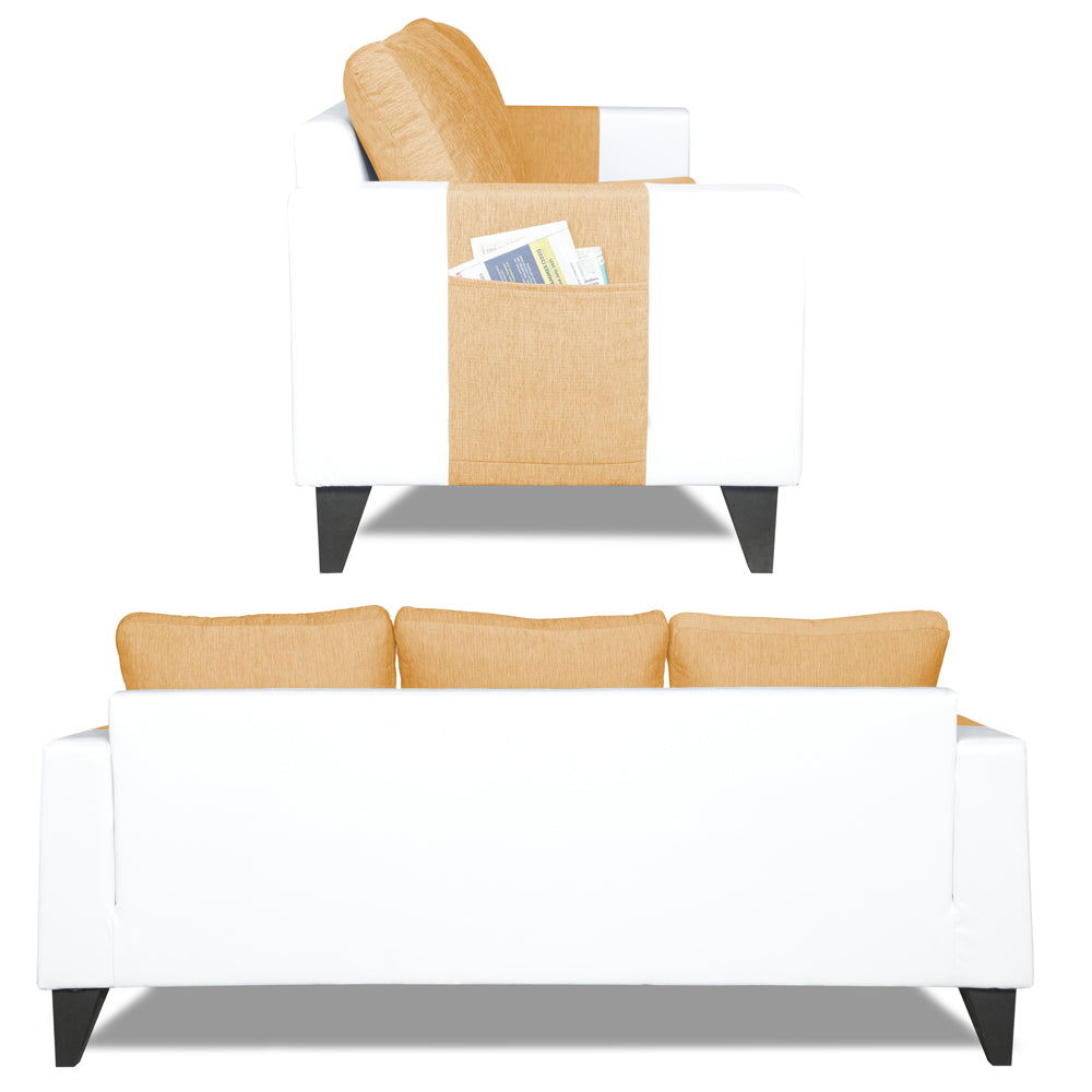 Adorn India Ashley Plain Leatherette Fabric 3-2-1 Six Seater Sofa Set (Beige & White) (3 Year Warranty)