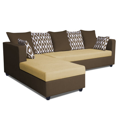 Adorn India Zink Straight line L Shape 6 Seater Sofa Rhombus Cushion (Left Side Handle)(Brown & Beige)
