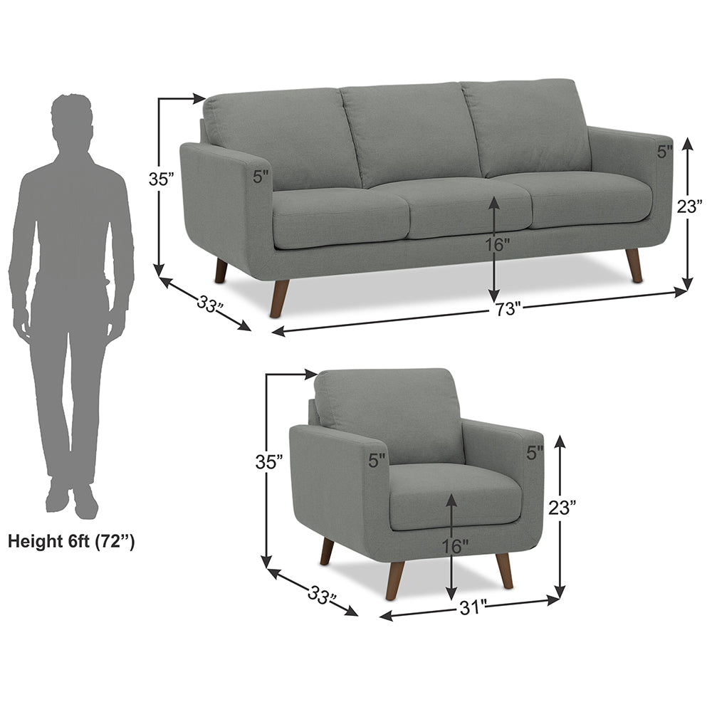 Adorn India Damian 3+1+1 5 Seater Sofa Set (Grey) (3 Year Warranty)