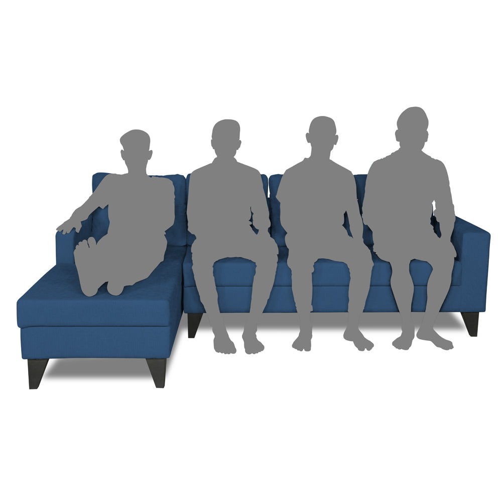 Adorn India Hallton L Shape Decent Sofa Set 7 Seater with Ottoman (Left Side) (Blue) (3 Year Warranty)