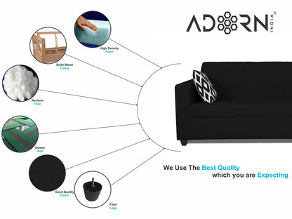 Adorn India Rio Highback 3+2 5 Seater Sofa Set (Black) (3 Year Warranty)