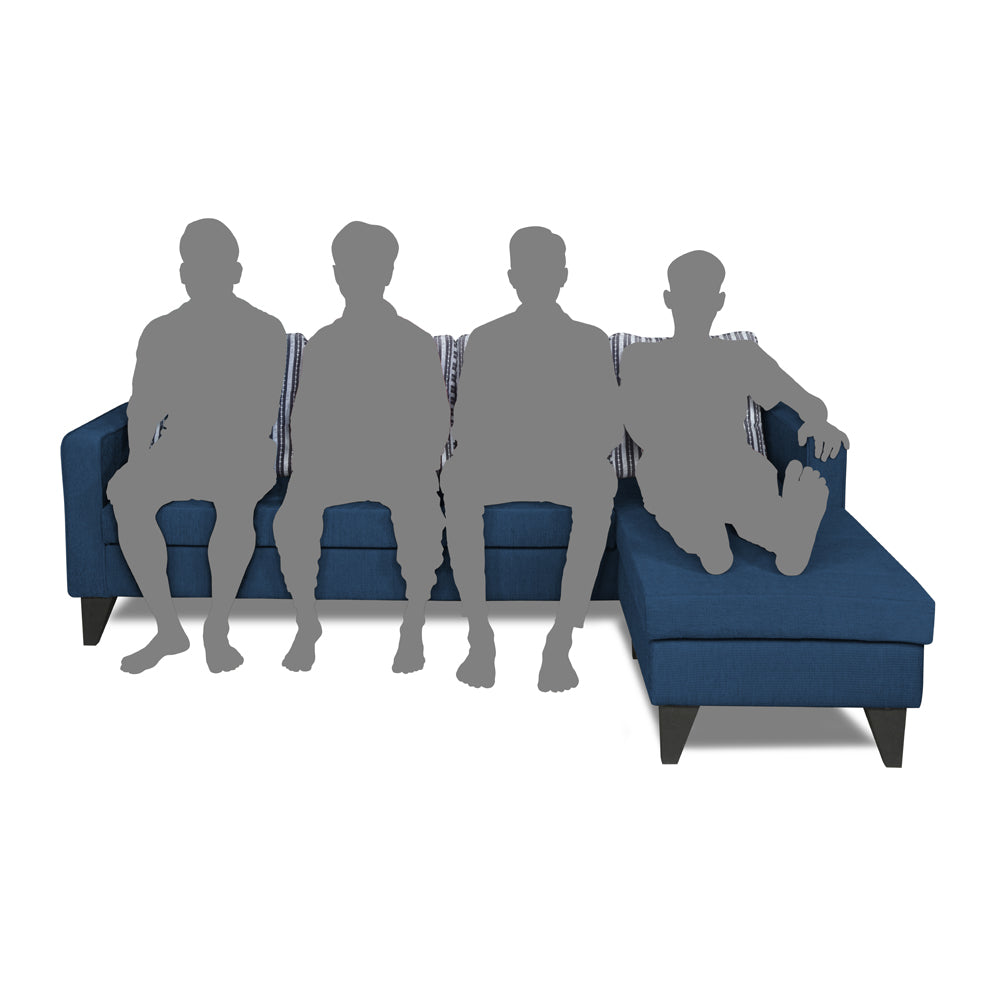 Adorn India Chandler Stripes L Shape 5 Seater Sofa Set RHS (Blue) (3 Year Warranty)