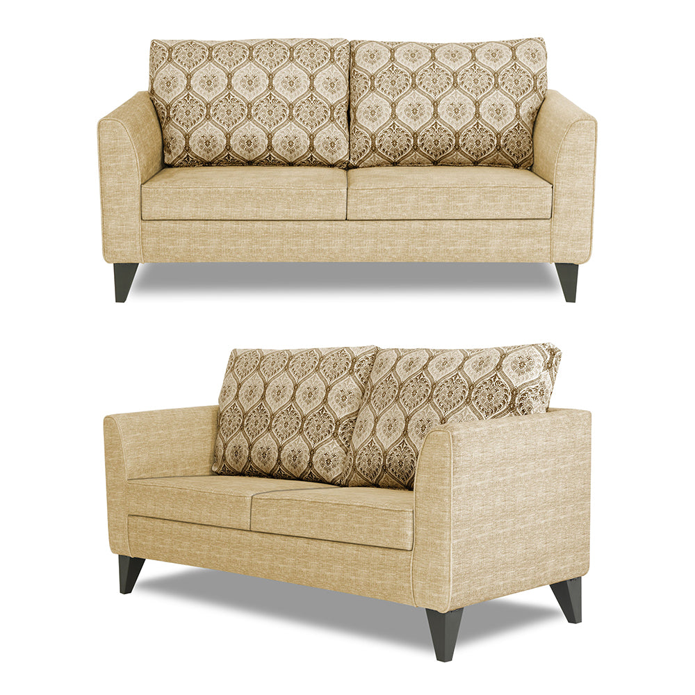 Adorn India Cortina Damask (3 Years Warranty) 3+2 5 Seater Sofa Set with Centre Table (Beige)
