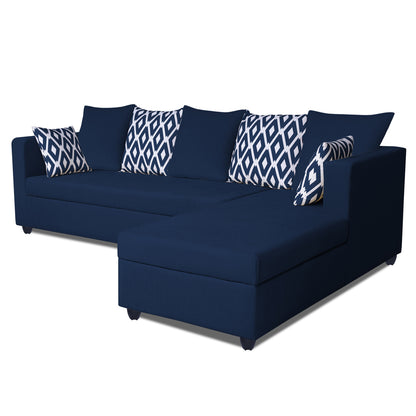 Adorn India Zink Straight line L Shape 5 Seater Sofa Rhombus Cushion (Left Side Handle) Blue