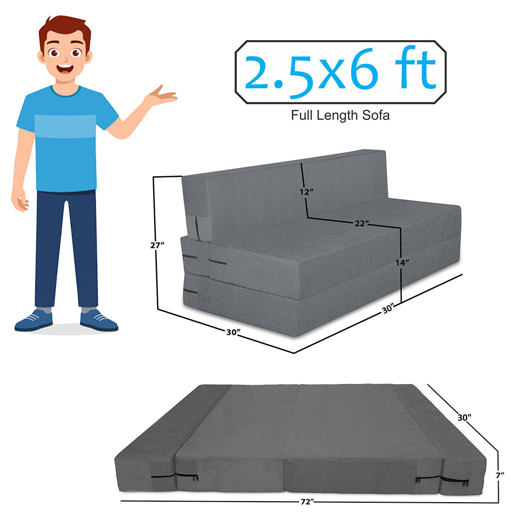 Adorn India Easy Alyn Plus Stripes 1 Seater Sofa Cum Bed (2.5x6) (Grey) (1 Year Warranty)