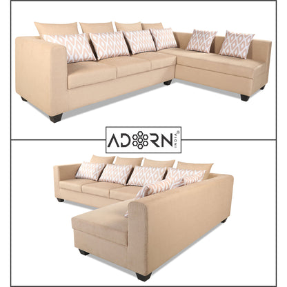 Adorn India Poland L Shape 6 Seater Sofa Set (Right Side) (Beige)