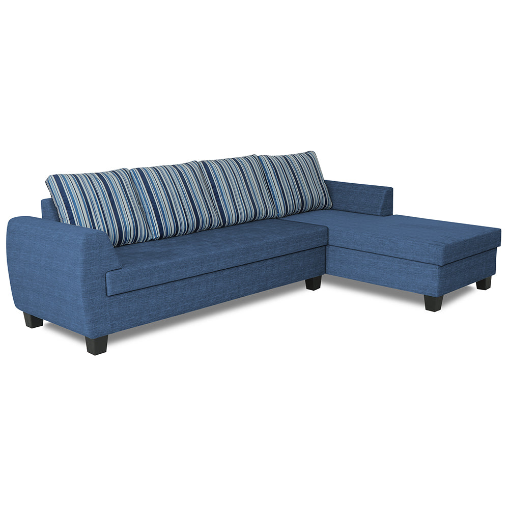 Adorn India Raiden Stripes L Shape 6 Seater Sofa Set with Center Table (Right Hand Side) (Blue) (3 Year Warranty)