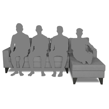 Adorn India Hallton L Shape Decent Sofa Set 7 Seater with Ottoman (Right Side) (Grey) (3 Year Warranty)