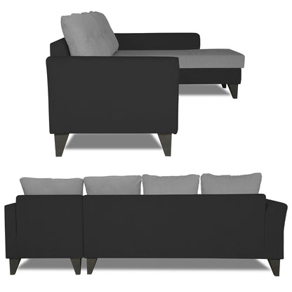 Adorn India Maddox Plain Two Tone L Shape 6 Seater Sofa Set RHS (Grey & Black) (3 Year Warranty)