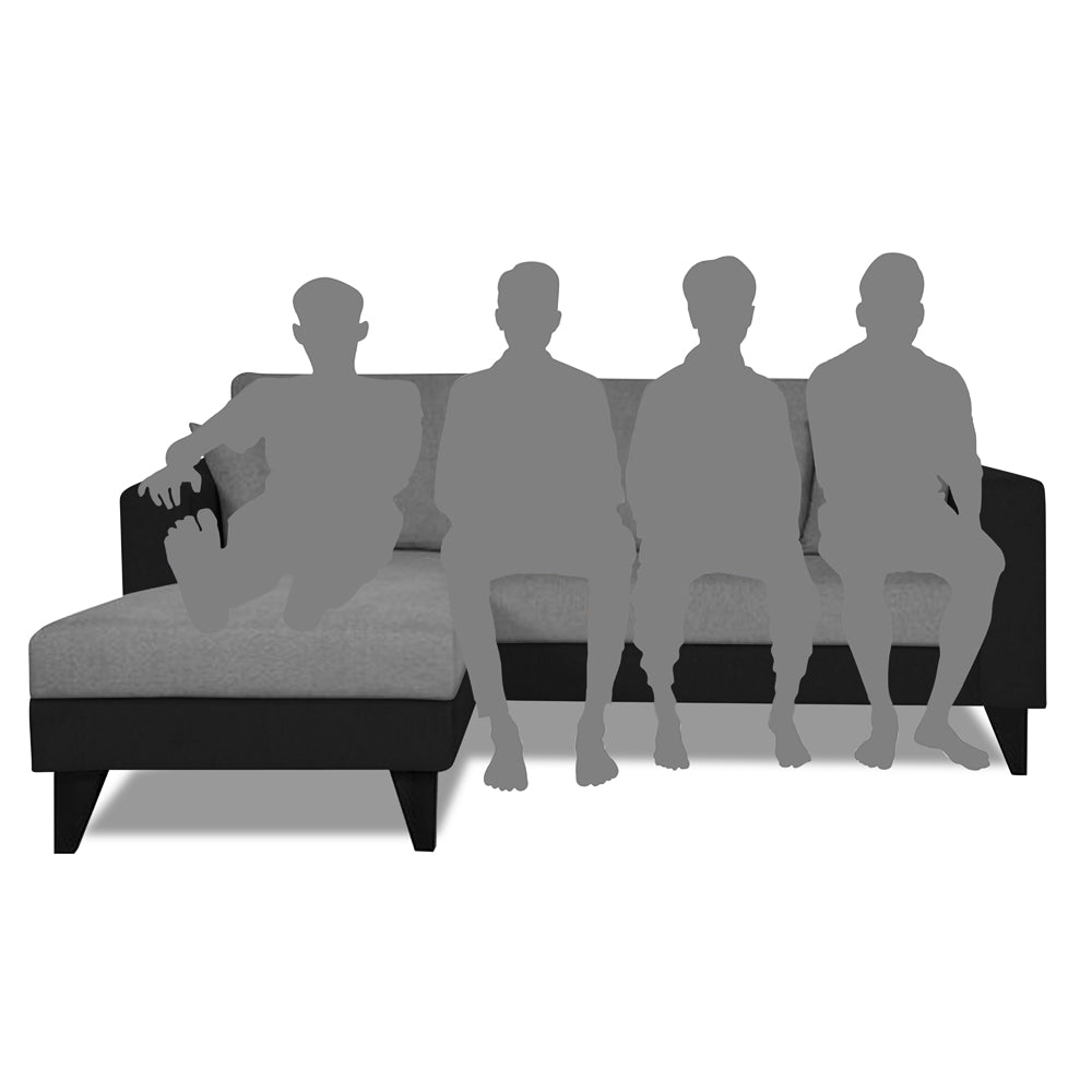 Adorn India Martin L Shape 4 Seater Sofa Set Two Tone - Left Hand Side (Grey & Black) (3 Year Warranty)