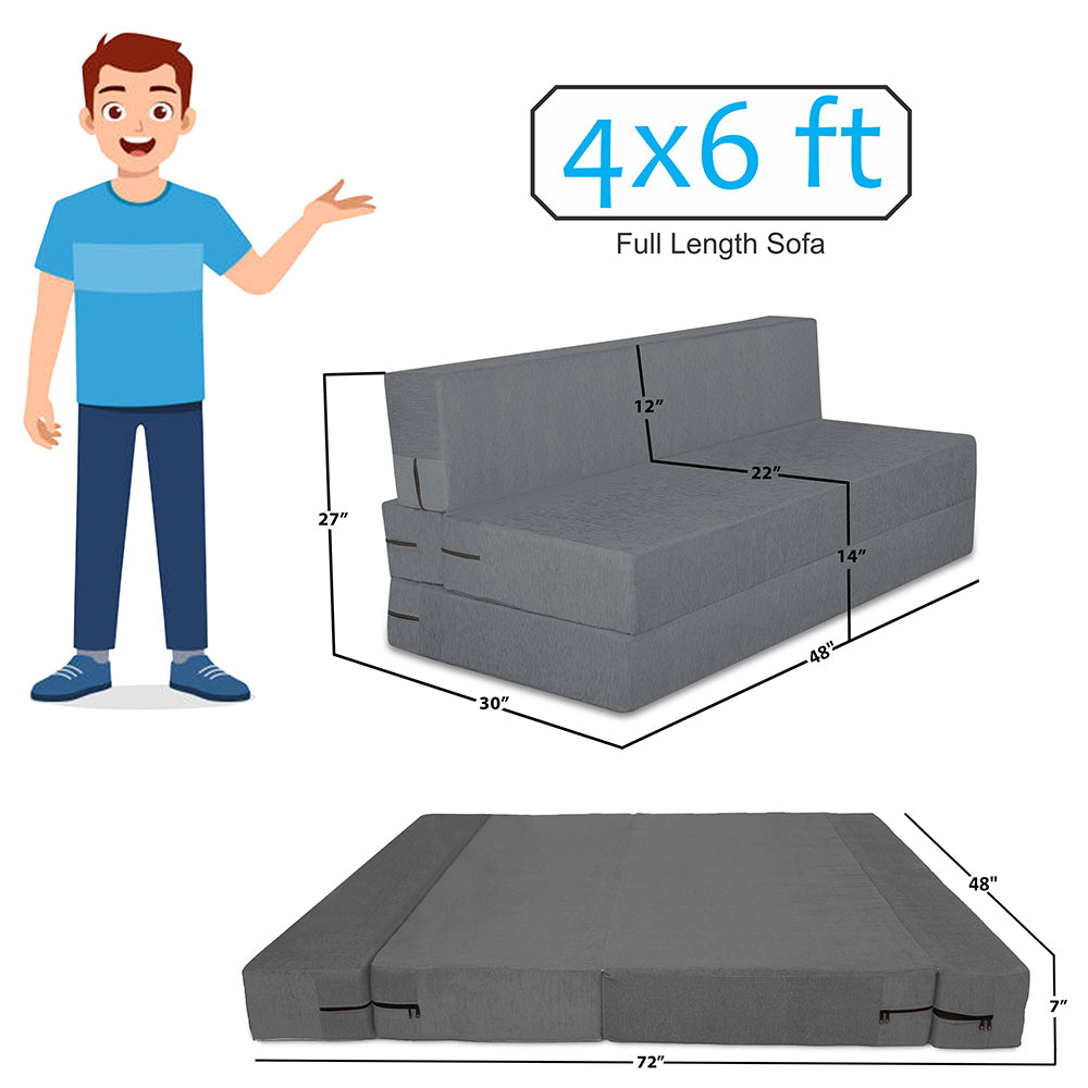 Adorn India Easy Alyn Plus Stripes 2 Seater Foam Sofa Cum Bed - 4X6 (Grey) (1 Year Warranty)