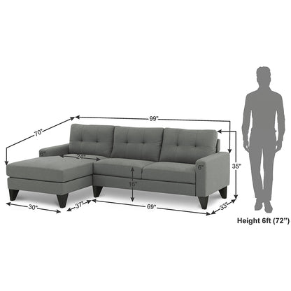 Adorn India Midas L Shape 6 Seater Sofa Set Left Hand Side (Grey)(3 Year Warranty)