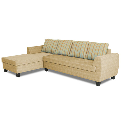 Adorn India Raiden Stripes L Shape 6 Seater Sofa Set with Center Table (Left Hand Side) (Beige) (3 Year Warranty)