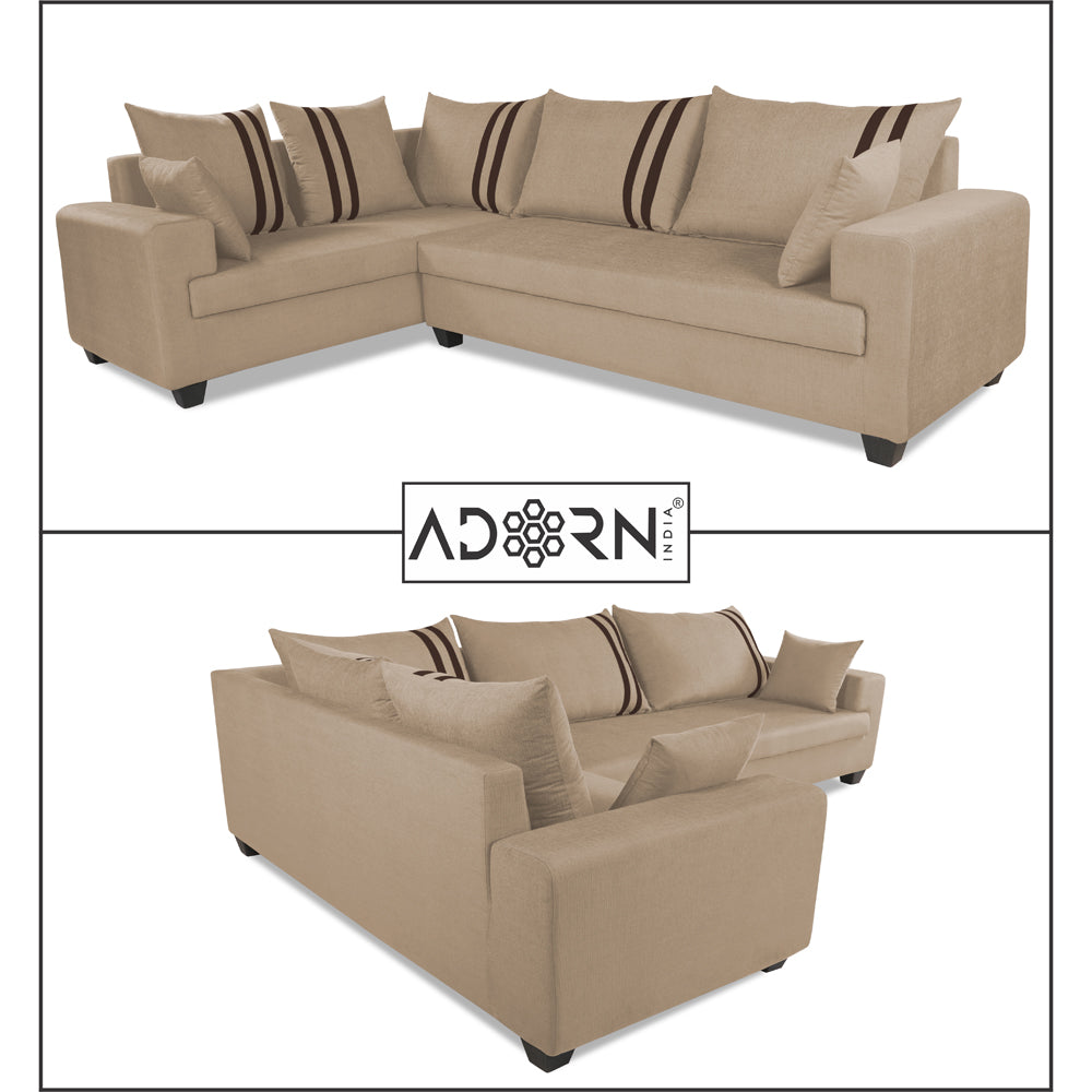 Adorn India Winston L Shape 6 Seater Sofa Set (Left Side) (Beige)