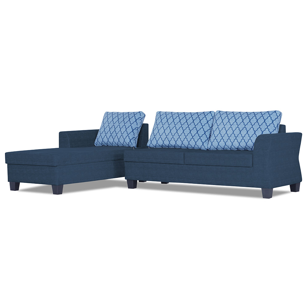 Adorn India Valencia Plus L Shape 6 Seater Sofa Set Blossom (Left Hand Side) (Blue)