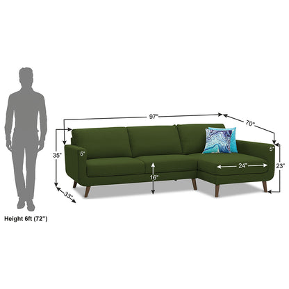 Adorn India Damian L Shape 6 Seater Sofa Set RHS (Green) (3 Year Warranty)