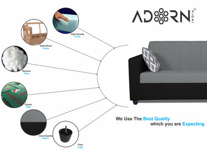 Adorn India Rio Highback 3+2 5 Seater Sofa Set (Grey & Black) (3 Year Warranty)